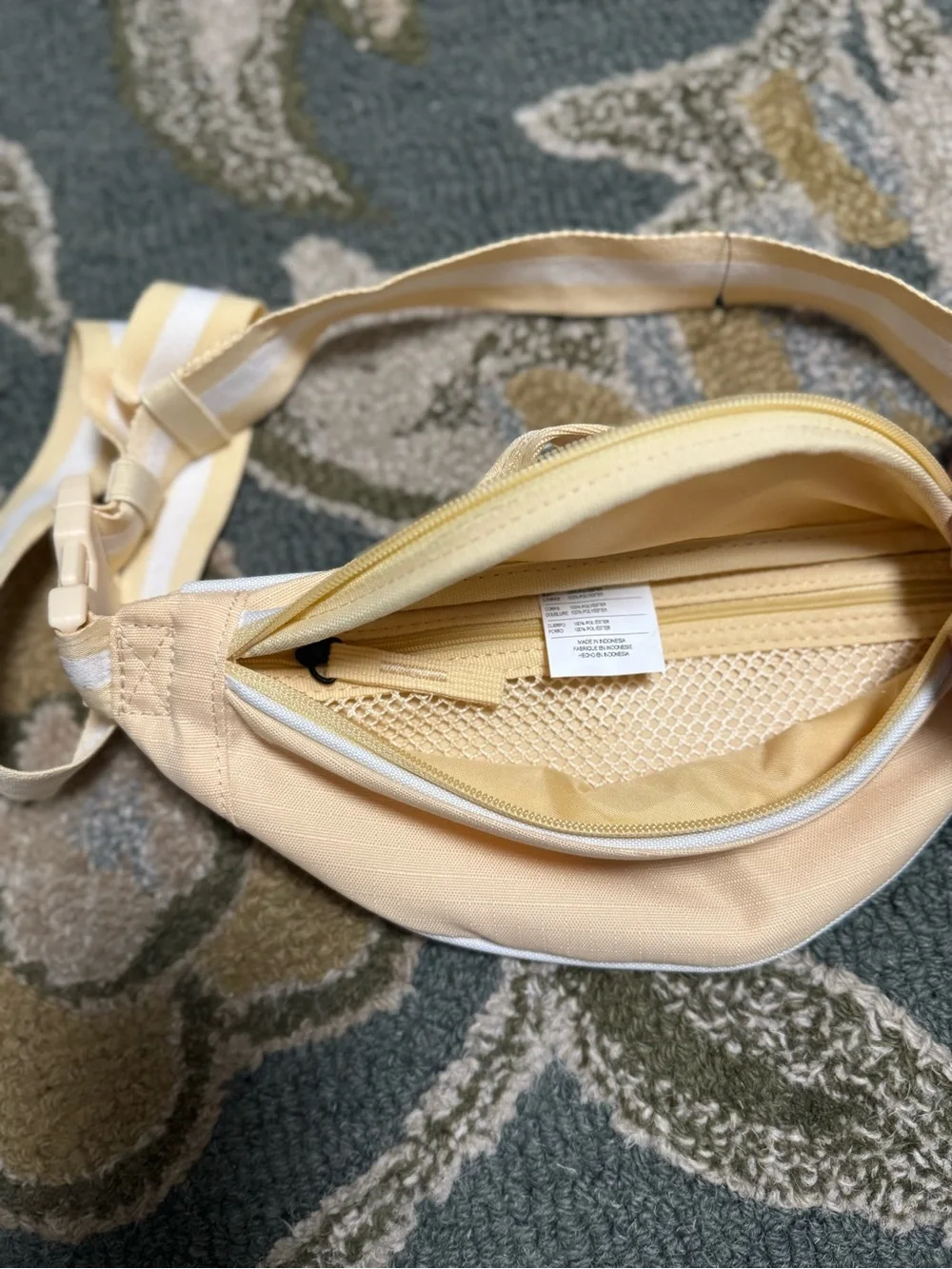 Nike Pale Yellow Women's Crossbody Waist Bag with Striped Strap